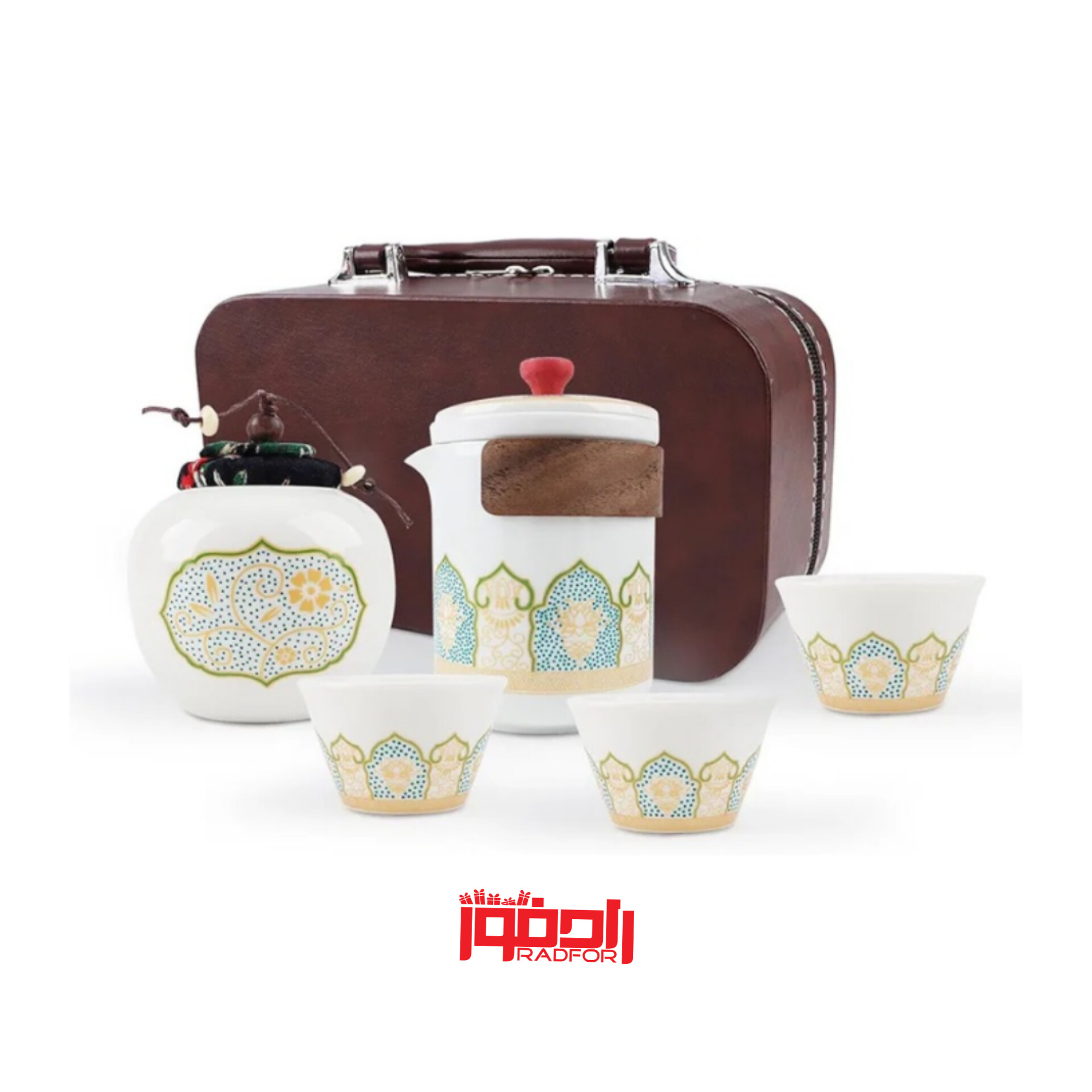 ست چای و دمنوش پذیرایی کیف چرمی